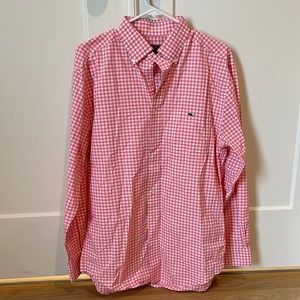 Vineyard vines pink and white check button down